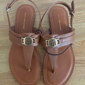 Tommy Hilfiger Women's Tan Sandals with Gold Accents